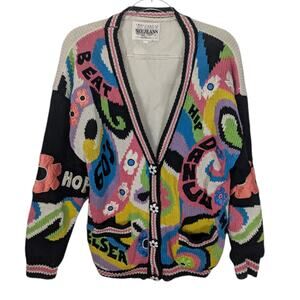 Vintage No Jeans Sweater Cardigan Jacket Graphic Patches Hip Hop Flower Power